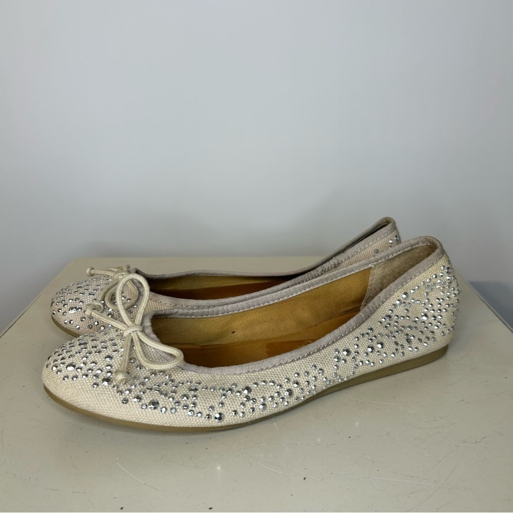 Franco Sarto Embellished Tan Canvas L-Zapp Ballet Flats, Size 7 - Picture 1 of 6